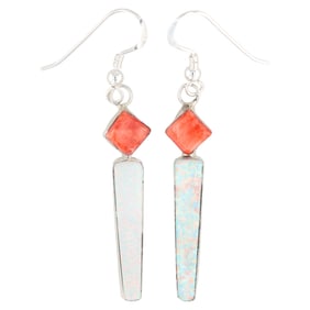 Victor Thompson Navajo Silver Spiny Opal Drop Earrings