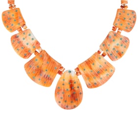 Joann Garcia Navajo Sterling Spiny Oyster Turquoise Inlay Necklace