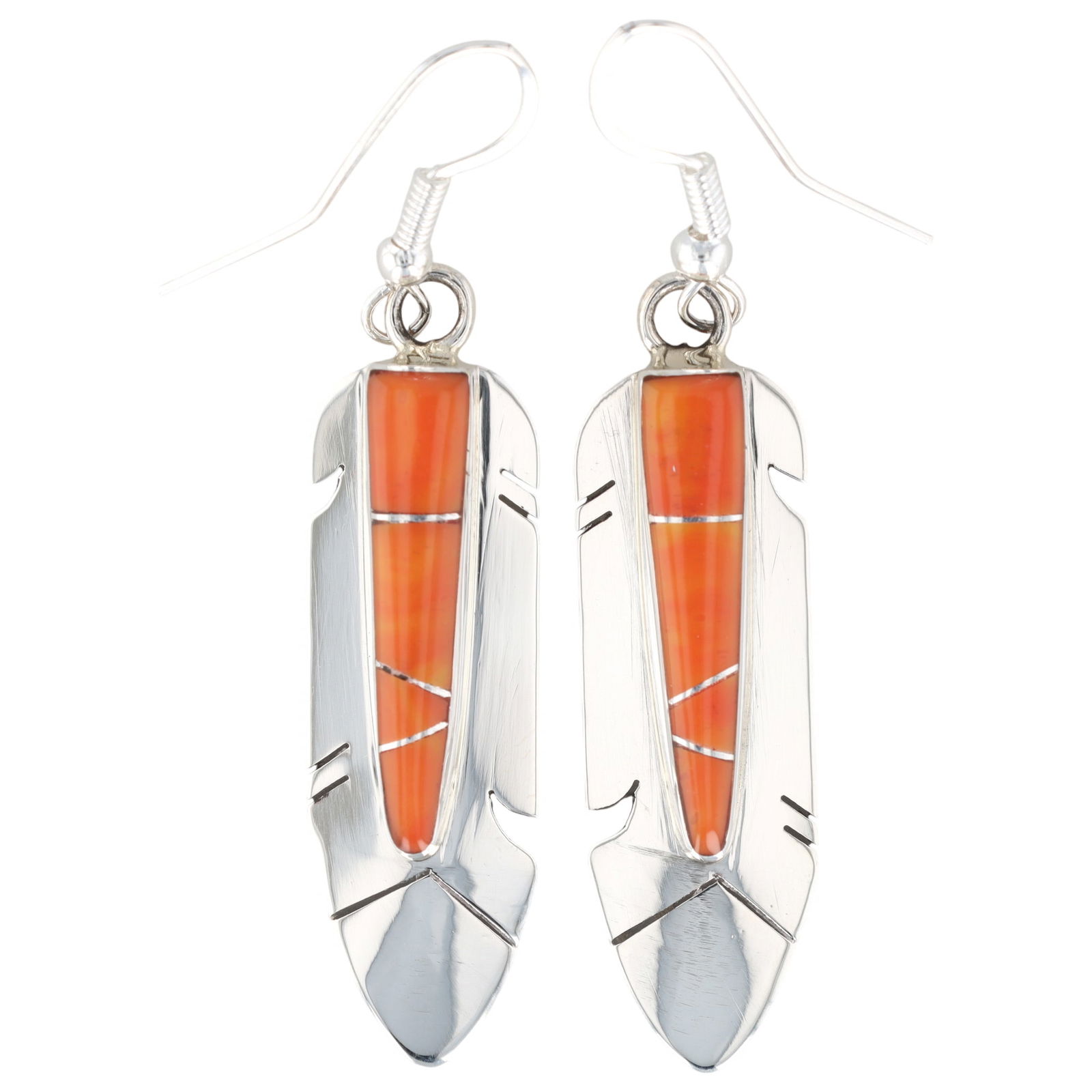 Mary Yazzie Navajo Sterling Spiny Oyster Inlay Feather Earrings (1 of 5)