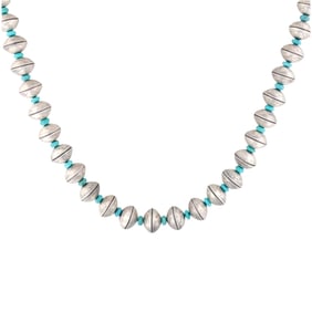 James McCabe Navajo Silver Turquoise Liberty Dime Necklace