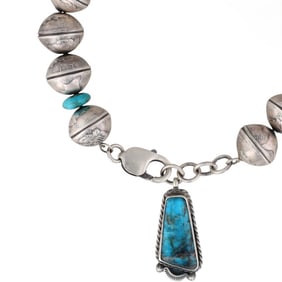 James McCabe Navajo Silver Liberty Dime Turquoise Bracelet
