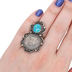Betta Lee Navajo Sterling Kingman Liberty Dime Ring