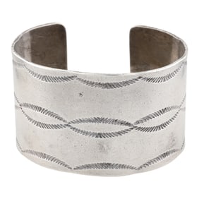Vintage Navajo Sterling Stamped Cuff Bracelet