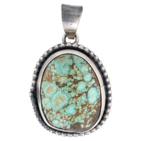Navajo Scott Skeets Sterling #8 Turquoise Pendant