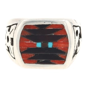 Charlotte Dishta Zuni Sterling Multi-Stone Inlay Ring