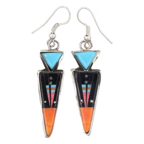 Gilbert Smith Navajo Sterling Multi-Stone Inlay Earrings