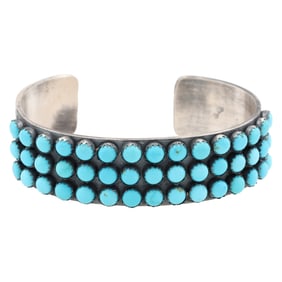 Tillie Jon Navajo Handmade Sterling Silver Kingman Turquoise Cuff Bracelet