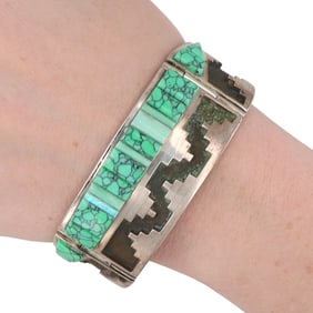Larry Castillo Navajo Sterling Silver Inlay Link Bracelet