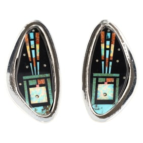 Signed NR Navajo Inlay Earrings