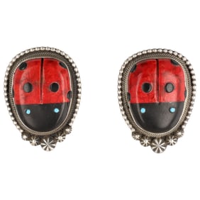 Freddie Maloney Navajo Sterling Ladybug Earrings