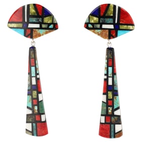 Chris T. Nieto Santa Domingo Pueblo Inlay Drop Earrings
