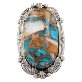 Navajo Emerson Delgarito Sterling Spiny-Turquoise Ring