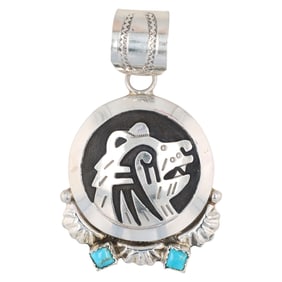 Alonzo Mariano Navajo Sterling Kingman Bear Overlay Pendant