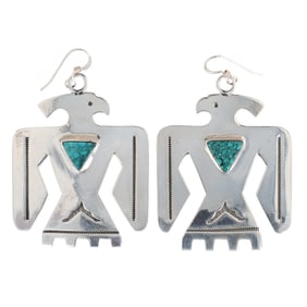 Harold Joe Navajo Sterling Hubei Thunderbird Earrings