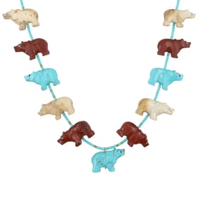 Ben Livingston Navajo Sterling Multi-Stone Bear Fetish Necklace