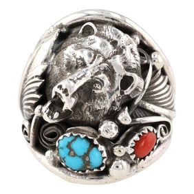 Navajo Jeanette Saunders Sterling Bear Ring