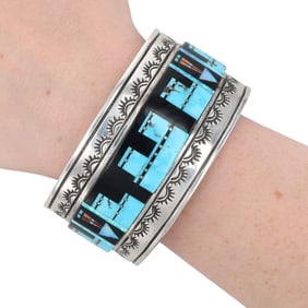 Robert Shakey Navajo Sterling Inlay Cuff Bracelet