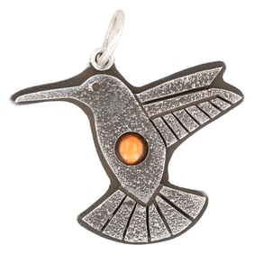 Aaron John Navajo Tufa Sterling Spiny Hummingbird Pendant