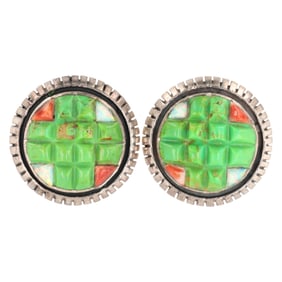 A Pair of BM Sterling Silver Gaspeite Inlay Earrings