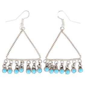 Sylvia Chee Navajo Sterling Kingman Dangle Earrings