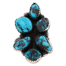 Tia Long Navajo Sterling Turquoise Adjustable Ring