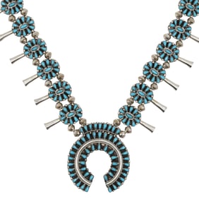 Milton James Navajo Sterling Reversible Squash Blossom Necklace