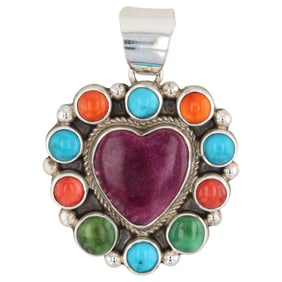 Shirley Henry Navajo Sterling Multi Stone Heart Pendant