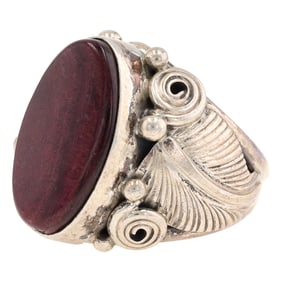 Navajo Darrell Morgan Spiny Oyster Sterling Silver Ring
