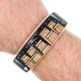 Gilbert Smith Navajo Sterling Night Sky Inlay Cuff Bracelet