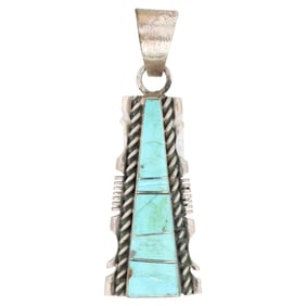 Steve Francisco Navajo Sterling Silver Kingman Turquoise Inlay Pendant
