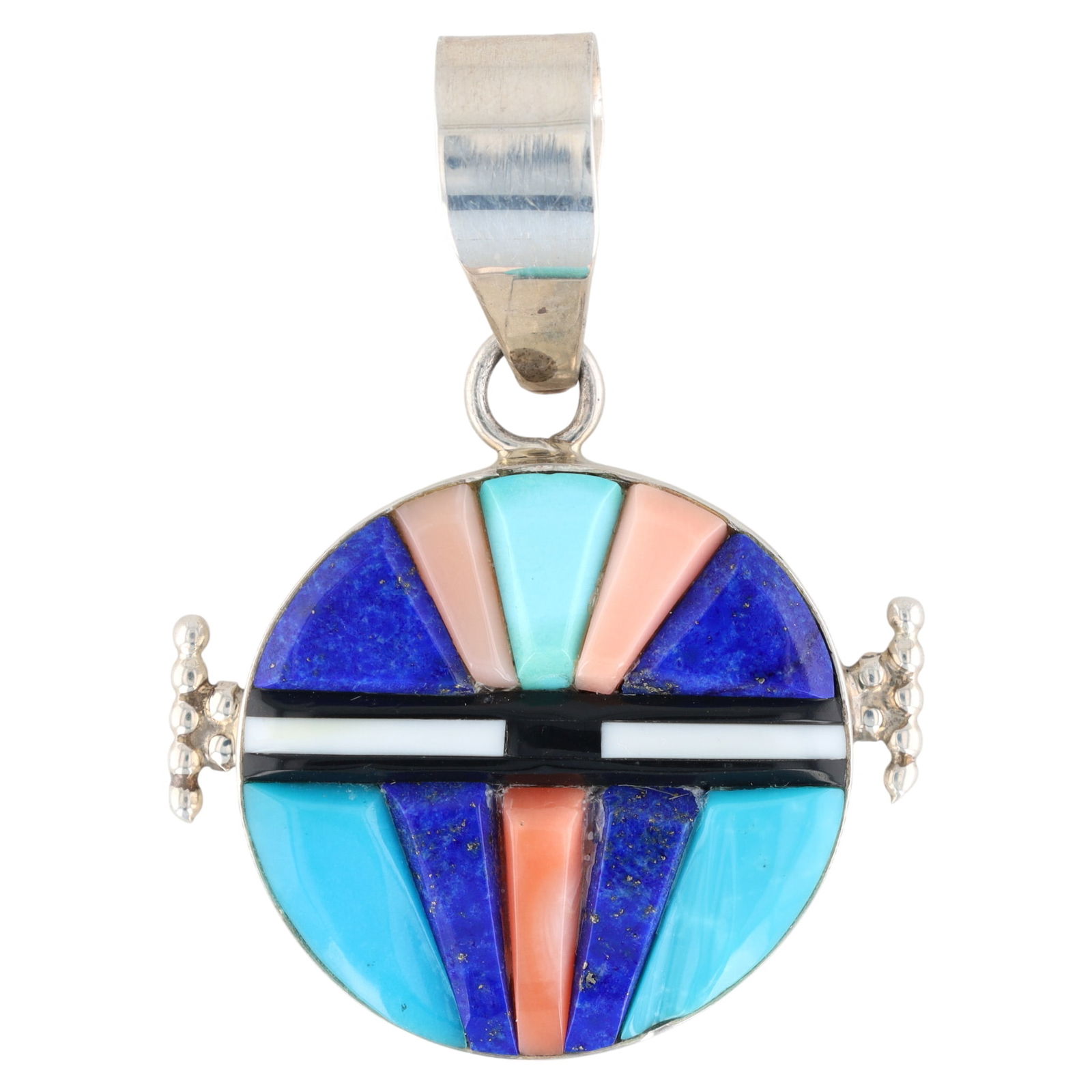 Signed MR Navajo Sterling Multi-Stone Inlay Pendant (1 of 5)