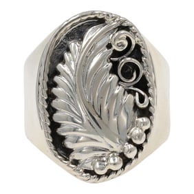 Navajo Genevieve Burnside Silver Leaf Ring