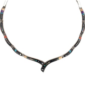 Elvera Yazzie Navajo Inlaid Sterling Night Sky Necklace
