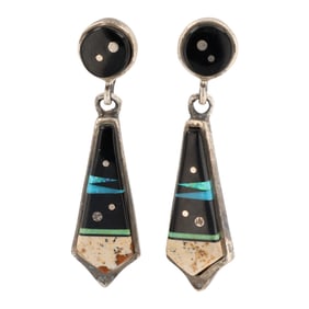 Elvera Yazzie Navajo Sterling Night Sky Inlay Earrings