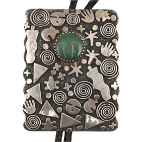 Alex Sanchez Navajo Sterling Fox Turquoise Bolo Tie