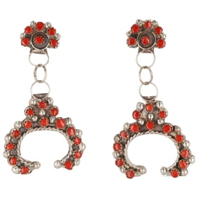 Joanne Cheama Zuni Sterling Coral Earrings