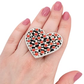 Tina James Navajo Sterling Coral Heart Adj. Ring