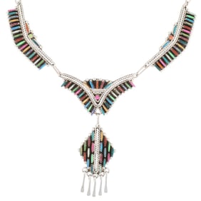 Roland Francisco Sterling Multi-Colored Opal Petit Point Necklace