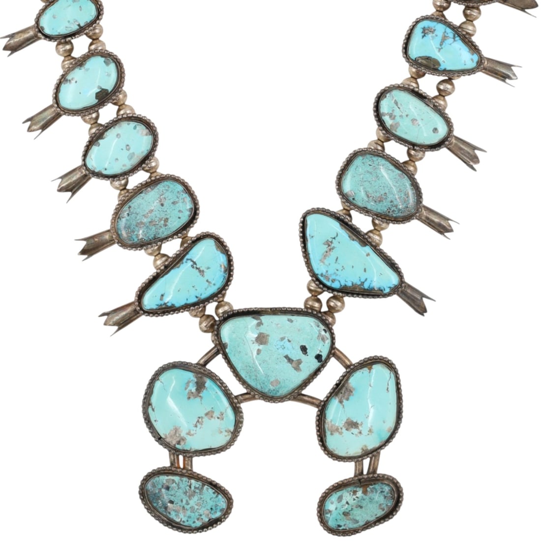 Vintage Morenci Turquoise Sterling Squash Blossom Necklace (1 of 11)