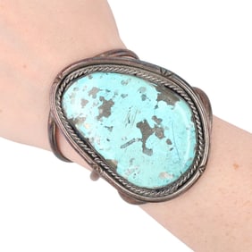 Vintage Navajo Morenci Turquoise Sterling Cuff Bracelet