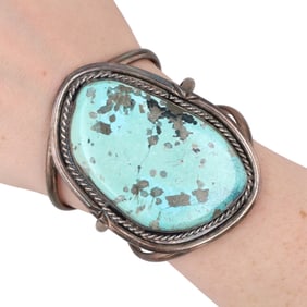 Vintage Navajo Sterling Morenci Turquoise Cuff Bracelet