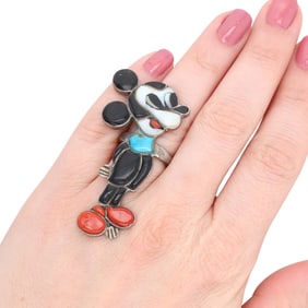 Vintage Zuni Inlay Mickey Mouse Sterling Silver Ring