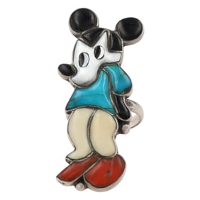 Vintage Zuni Mickey Mouse Sterling Inlay Ring