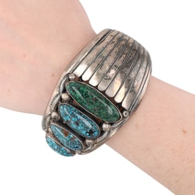 Vintage C. Singer Navajo Sterling Turquoise Cuff Bracelet