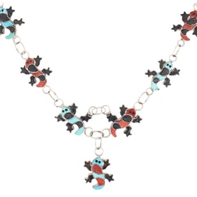 Tamara Pinto Zuni Sterling Inlaid Gecko Necklace