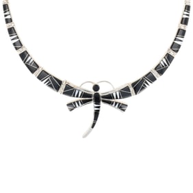 Calvin Begay Sterling Inlaid Dragonfly Necklace