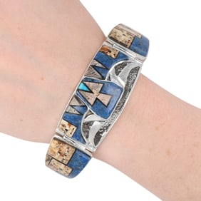 Calvin Begay Navajo Sterling Pueblo Inlay Bracelet