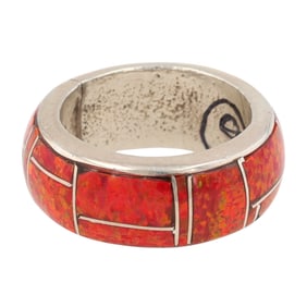 Lester James Navajo Sterling Opal Inlay Ring