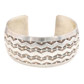 Lowell Draper Navajo Sterling Overlay Cuff Bracelet