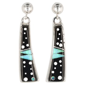 Calvin Begay Navajo Sterling Night Sky Inlay Earrings